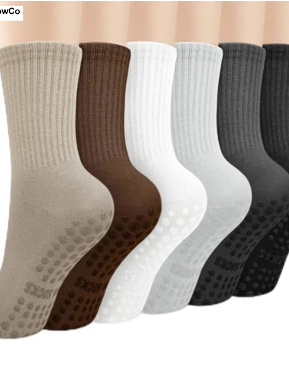 6 Pairs Women's Non-Slip Grip Pilates Yoga Socks Crew Length Cotton